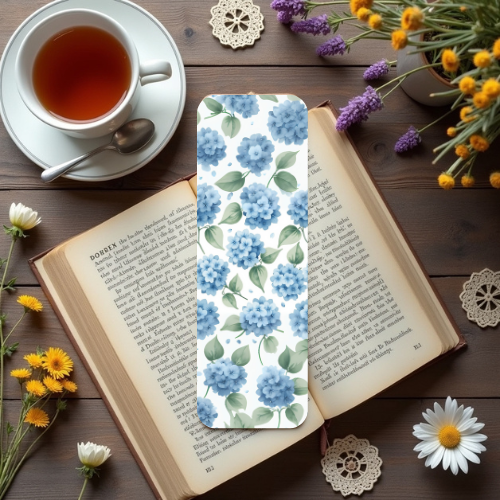 💙 Blue Hydrangea Blooms – Cottagecore Bookmark– Cozy Reading Collectible