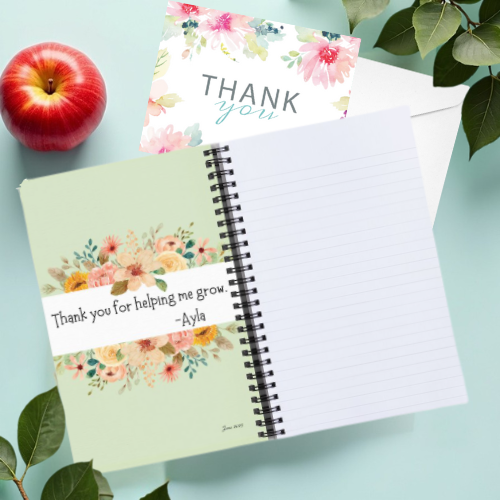 Bloom & Inspire Personalized Teacher Gift Set: Soft-Touch Journal, Matching Pen & Thank You Card - Blue Meadow Teachers Plant Seeds