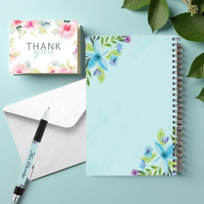 Bloom & Inspire Personalized Teacher Gift Set: Soft-Touch Journal, Matching Pen & Thank You Card - Blue Meadow Teachers Plant Seeds