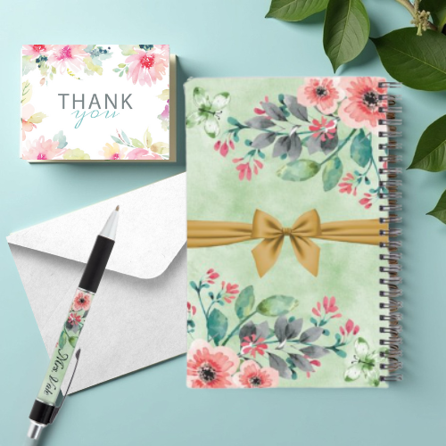 Bloom & Inspire Personalized Teacher Gift Set: Soft-Touch Journal, Matching Pen & Thank You Card - Floral Teach Love Inspire