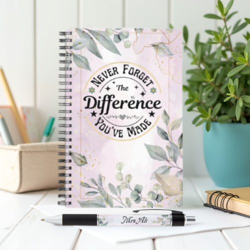 Bloom & Inspire Personalized Teacher Gift Set: Soft-Touch Journal, Matching Pen & Thank You Card - Blush Make a Difference