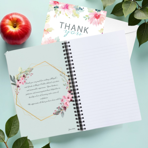 Bloom & Inspire Personalized Teacher Gift Set: Soft-Touch Journal, Matching Pen & Thank You Card - Blush Make a Difference