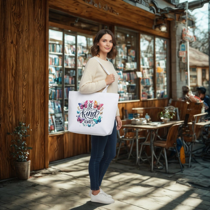 Be Kind Always Large Canvas Tote Bag | Butterfly Floral Design | Pom Pom Petals