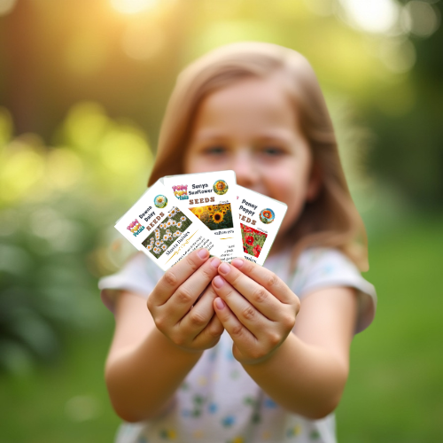Pom Pom Petals Character Seed Bundle | Dawna Daisy, Penny Poppy & Sunya Sunflower | Kids Garden Seeds | 3 Packet Collection