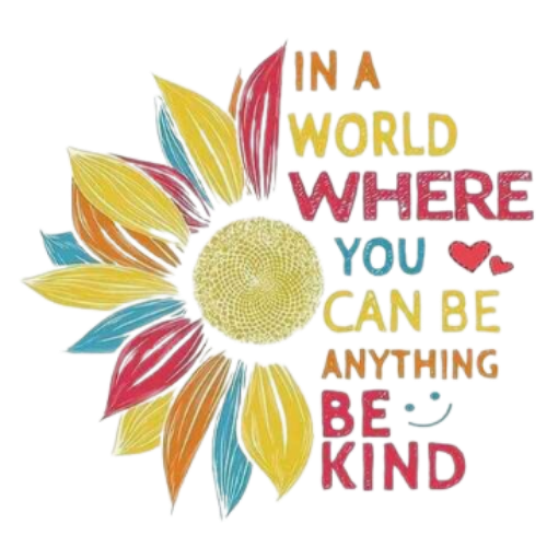 In a World Where You Can Be Anything Be Kind Large Canvas Tote Bag | Rainbow Sunflower Design | Pom Pom Petals