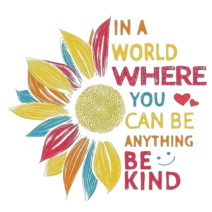 In a World Where You Can Be Anything Be Kind Large Canvas Tote Bag | Rainbow Sunflower Design | Pom Pom Petals