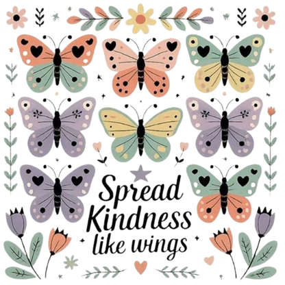 Spread Kindness Like Wings Large Canvas Tote Bag | Botanical Butterfly Design | Pom Pom Petals