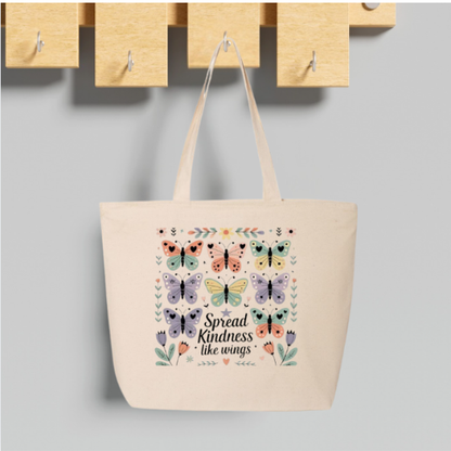 Spread Kindness Like Wings Large Canvas Tote Bag | Botanical Butterfly Design | Pom Pom Petals