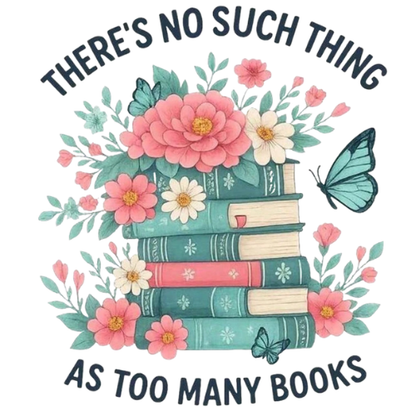 There's No Such Thing As Too Many Books Large Canvas Tote Bag | Floral Book Stack Design | Pom Pom Petals