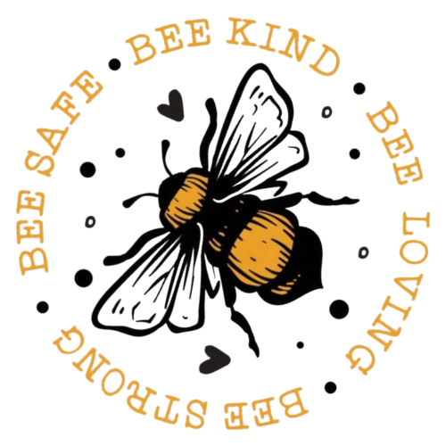 Bee Kind Bee Safe Bee Loving Bee Strong Large Canvas Tote Bag | Vintage Botanical Bee Design | Pom Pom Petals