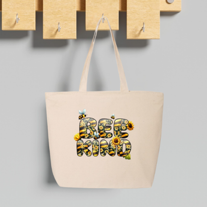 Bee Kind Large Canvas Tote Bag | Sunflower Bee Letter Design | Pom Pom Petals